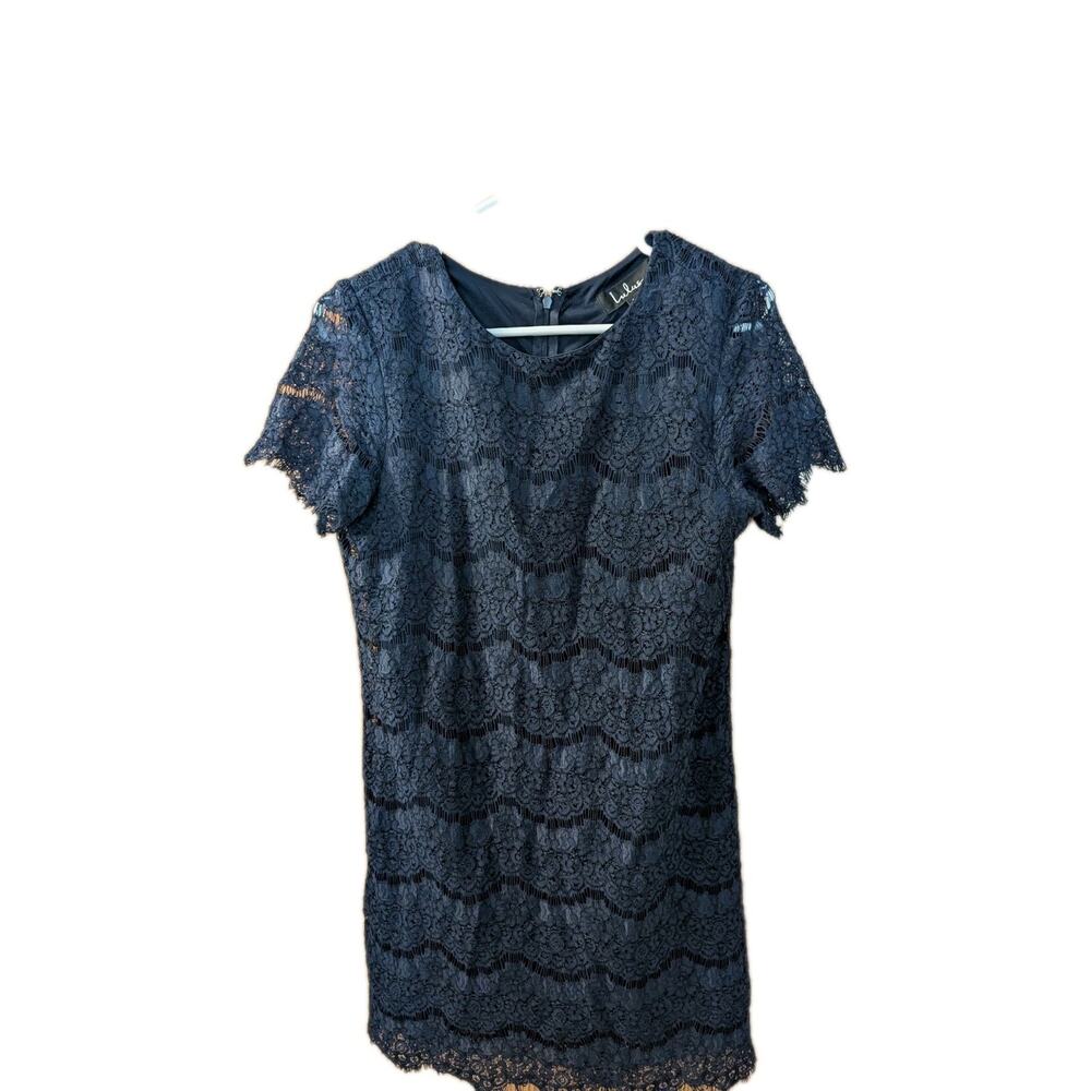 LULUS Take Me to Brunch Navy Blue Lace Shift Mini Cocktail Dress Size Medium